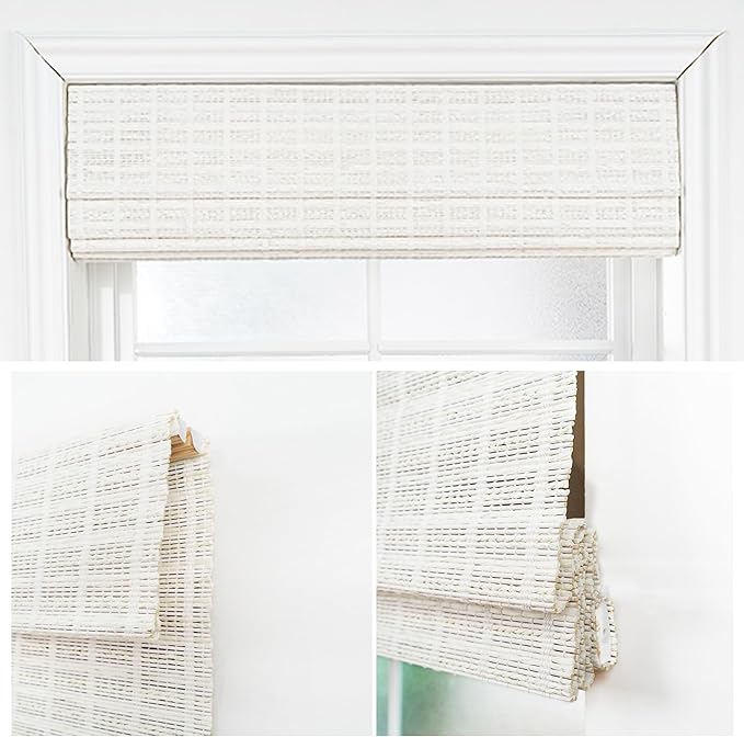 Motorized Bamboo Roman Shades, Motorized Blinds with Remote Compatible with Homekit, Alexa GoogleHome, Smart Wood Woven Shades for Indoor Windows, Customize, White Current