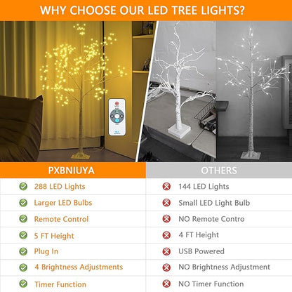 PXBNIUYA 288 LED Birch Tree Lighted with Remote Control, Electric Plug in DIY Artificial Tree Lights, Fairy Spirit Tree lamp for Home Bedroom Christmas Party Indoor Decor Lights (Warm White)