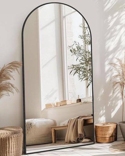 Full Length Mirror, 58"x21" Arched Full Body Mirror, Large Stand Up Aluminum Frame Floor Freestanding Hanging Leaning Mounted for Bedroom Living Room Entryway Black