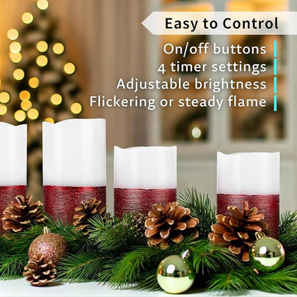 FURORA LIGHTING Red Real Wax Trim Candles with Remote and Timer, Pack of 8 Pillar & Votive Candles, LED Flameless Flickering Candles for Home Décor, Battery Included