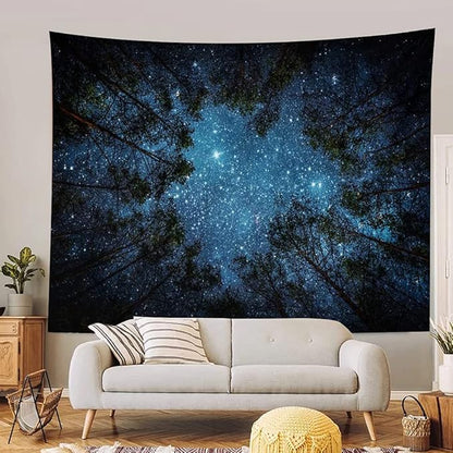 Llamazing Forest Tapestry Home Decor Landscape Tapestry Living Room Bedroom Decoration Tapestry Magic Tapestry Curtain (Looking Up at The Stars, 90.5''L×70.8''W)