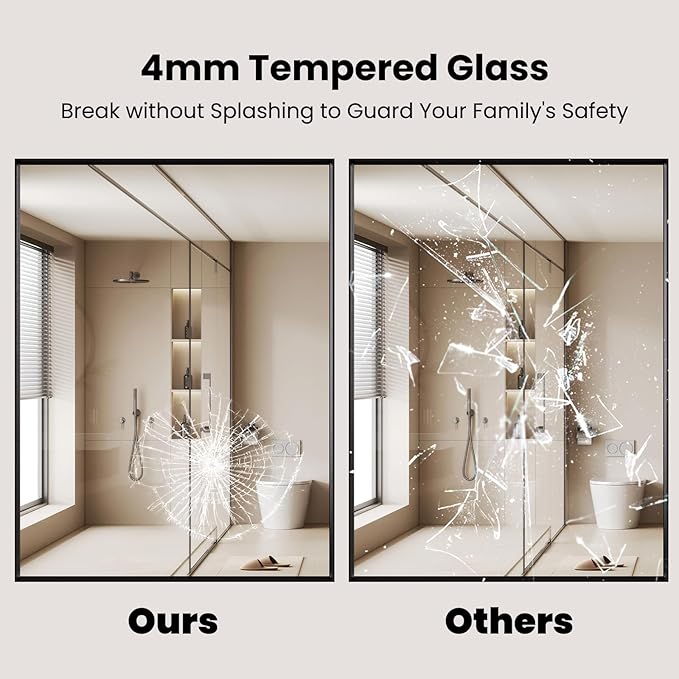 LOAAO Black Bathroom Mirror 32"X32" for Wall, Rectangle Bathroom Vanity Mirror, Tempered Glass, Hangs Vertically or Horizontally, Easy to Install, Modern Design
