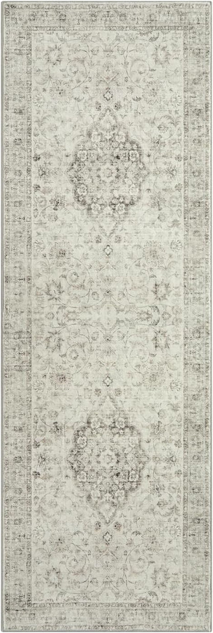 LIVEBOX Washable 2x6 Runner Rug for Bathroom, Non Slip Kitchen Mats for Floor Entryway, Boho Indoor Front Door Mat Low-Pile Runners for Hallways, Farmhouse Rugs for Bath Laundry, Taupe
