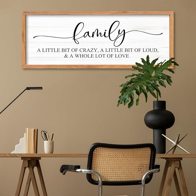AuraPeak Family Wall Decor For Family A Little Bit Of Crazy Sign Hallway Entryway Horizontal Home Modern Positive Farmhouse Living Room Wall Hanging Art (Wood 40"×15")