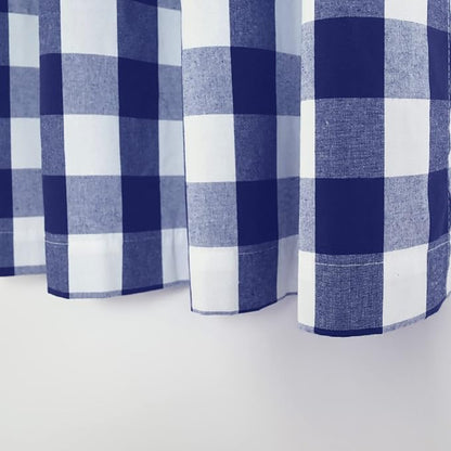 3 Pc Cotton Classic Country Farmhouse Kitchen Window Curtain Grommet Top -Navy Blue & White Buffalo Check Tier & Valance Set, 54" x 18" / 32" x 24"