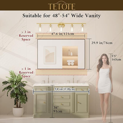 TETOTE Brushed Nickel Mirror 48" x 30" Bathroom Vanity Mirror for Over Sink Brushed Nickel, Tempered Glass, Modern Farmhouse Rectangle Frame Wall Mirrors for Bathroom, Bedroom, Entryway, Living Room