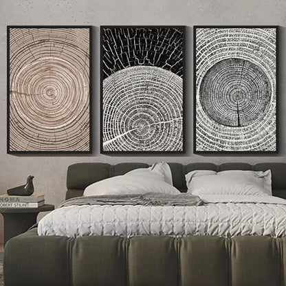 PHOPAGO Vintage Wood Tree Rings Wall Art Large 24x36in Farmhouse Rustic Framed Canvas Paintings Living Room Bedroom Decor Nature Artwork Black Framed