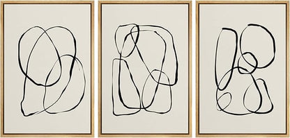 SIGNLEADER Framed Canvas Print Wall Art Set Duotone Geometric Spiral Ring Circle Collage Abstract Shapes Illustrations Modern Art Boho Decorative for Living Room, Bedroom, Office - 16"x24"x3 NATURAL