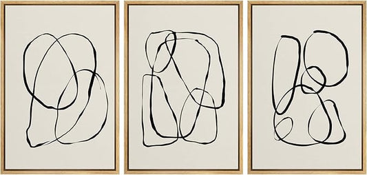 SIGNLEADER Framed Canvas Print Wall Art Set Duotone Geometric Spiral Ring Circle Collage Abstract Shapes Illustrations Modern Art Boho Decorative for Living Room, Bedroom, Office - 16"x24"x3 NATURAL