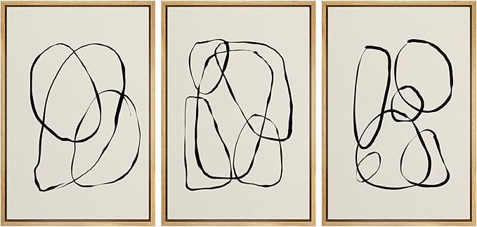 SIGNLEADER Framed Canvas Print Wall Art Set Duotone Geometric Spiral Ring Circle Collage Abstract Shapes Illustrations Modern Art Boho Decorative for Living Room, Bedroom, Office - 24"x36"x3 NATURAL