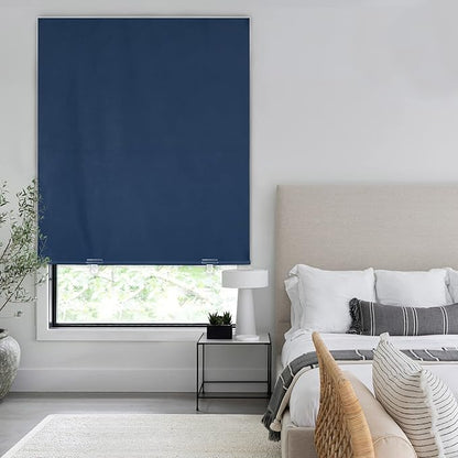 LazBlinds 100% Blackout Roller Shades, No Tools No Drill Cordless Blinds for Windows, Thermal Insulated UV Protection Privacy Window Shades for Bedroom (36''W x 72''H, Navy Blue)
