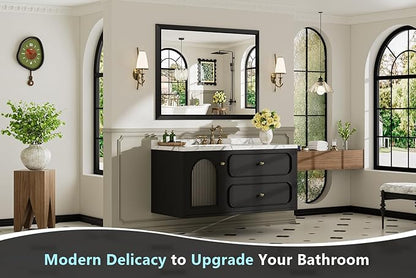 48x32 Inch Black Bathroom Mirror for Wall, Beveled Framed Rectangle Bathroom Vanity Mirrors for Over Sink, Bedroom, Living Room, Entryway, Anti-Rust, HD Tempered Glass, Horizontally/Vertically