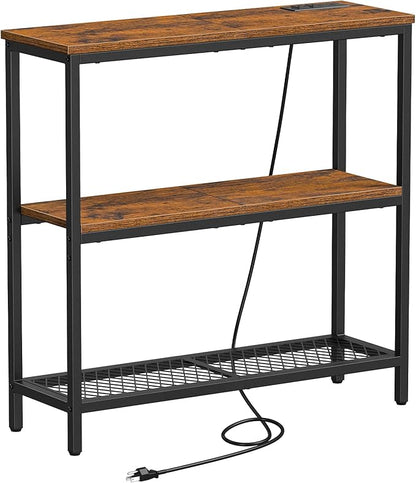 Snughome Console Table with Power Outlets, Entryway Table with Storage, Narrow Sofa Table with 3 Tier Shelves, 2 USB Ports, 2 Power Outlets, Hallway Table for Couch, Living Room, Entrance