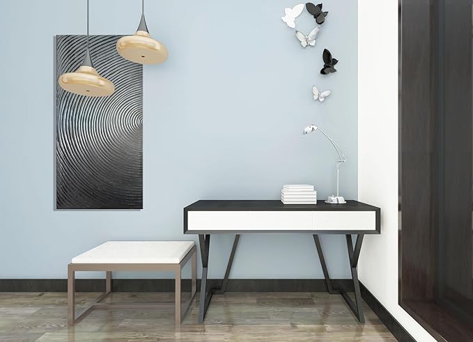 Slyart Handmade Modern Abstract Painting 3D Heavy Textured Canvas Wall Art 20x40 Inches Minimalism Silver Artwork Vertical Painting on Canvas Gradient Color Wall Decor