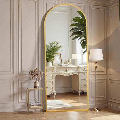 Simple Deluxe Arched Full Length Mirror, 56"×21" Large Floor Mirrors, for Wall Door Bedroom Bathroom Living Room (Gold)