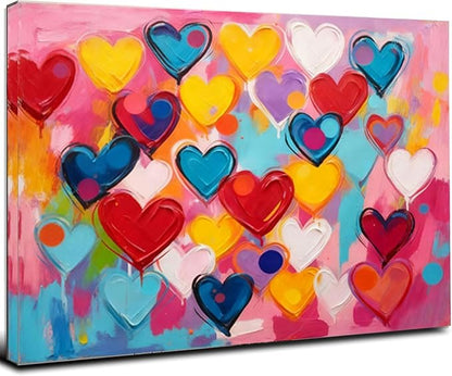 16x24 Graffiti Pink Hearts Canvas Art Wall Modern Abstract Love Painting Colorful Kids Bedroom Decor Photo Teen Girl Rainbow Room Wall Posters Child Gift Bathroom Oil Prints Office Bright Pictures
