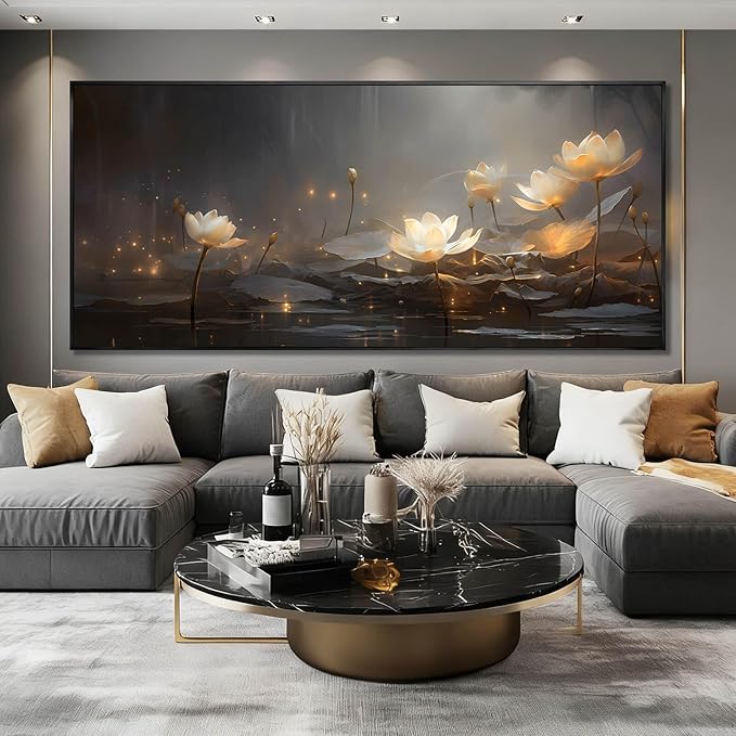 Floral Wall Decor Vintage Canvas Wall Art Lotus Picture Prints 32"x70" Artwork for Bedroom Oversized Framed Pictures for Office