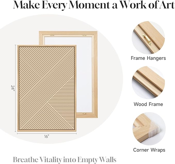 Framed Neutral Abstract Wall Art for Living Room, Set of 3 Piece Boho Modern Beige Canvas Artworks for Walls, Minimalist Geometric Painting Prints for Bedroom Hallway Home Office Wall Decor, 16x24 In