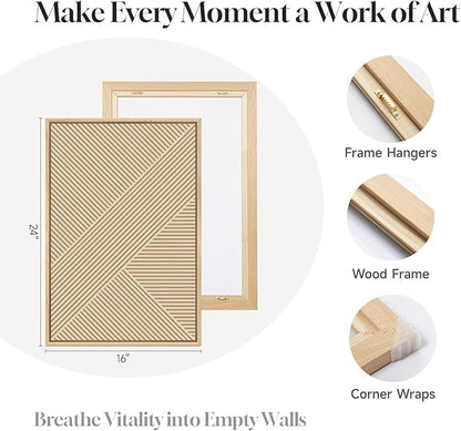 Framed Neutral Abstract Wall Art for Living Room, Set of 3 Piece Boho Modern Beige Canvas Artworks for Walls, Minimalist Geometric Painting Prints for Bedroom Hallway Home Office Wall Decor, 16x24 In