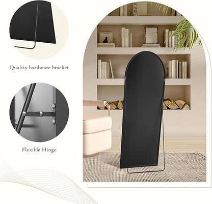 Arched Mirror Full Length, Upgraded 21"x64" Body Wall Mirrors with Shatter-Proof Glass, Floor Standing, Hanging or Leaning, Tall Arch Mirror with Stand Aluminum Alloy Frame for Bedroom, Black