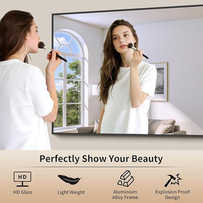 COFENY Black Bathroom Mirror for Wall, 60x36 Inch Rectangle Mirrors with Metal Frame, Large Modern Vanity Wall Mirror for Bathroom Living Room, Entryway Hangs Horizontal or Vertical