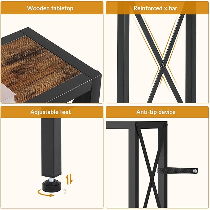Gewudraw 41.8" Console Table, Narrow Behind The Couch Table with Outlet, Industrial Skinny Stand for Hallway, Entryway, Living Room, Bedroom, 6.5 Feet Power Cord,Rustic Brown