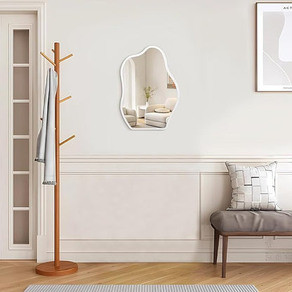 Irregular Mirror for Wall Decor White Modern Asymmetrical Small Mirrors Wooden Framed Hanging Wall Unique Shape Vanity Cloud Mirror Decorative for Living Room Bedroom Bathroom Entryway
