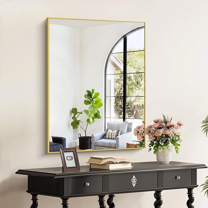 COFENY Gold Bathroom Mirror for Wall, 30x36 Inch Rectangle with Metal Frame, Modern Vanity for Bathroom Living Room, Entryway Hangs Horizontal or Vertical