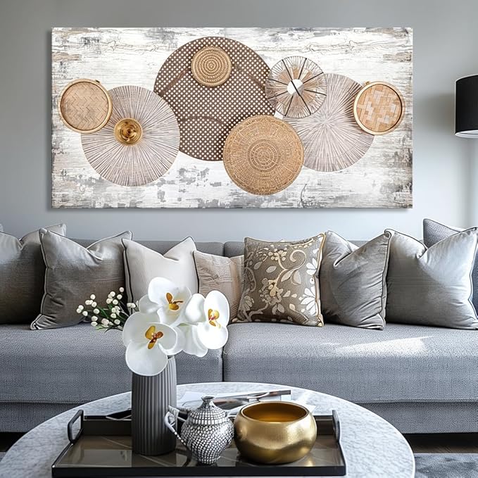 Wall Art Floral Rustic Wall Decor Yellow and White Canvas Painting Abstract Wall Art for Bedroom Living Room Dining Room Home Office Decor 71"x36" with Framed