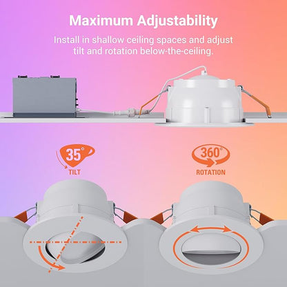 HALO 6 in Smart Wi-Fi Canless LED Recessed Downlight Connected by WiZ Pro with Adjustable Gimbal, Dimmable Full Color Changing, SpaceSense Motion Detection, Smart Home Compatible - RAWZC610