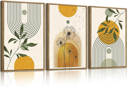 ANHUIB Boho Minimalist Canvas Wall Art 24x36 Inch Dandelion Plant Wall Decor Modern Geometric Artwork Abstract Line Botanical Painting Set of 3 for Living Room Bedroom Dining Room