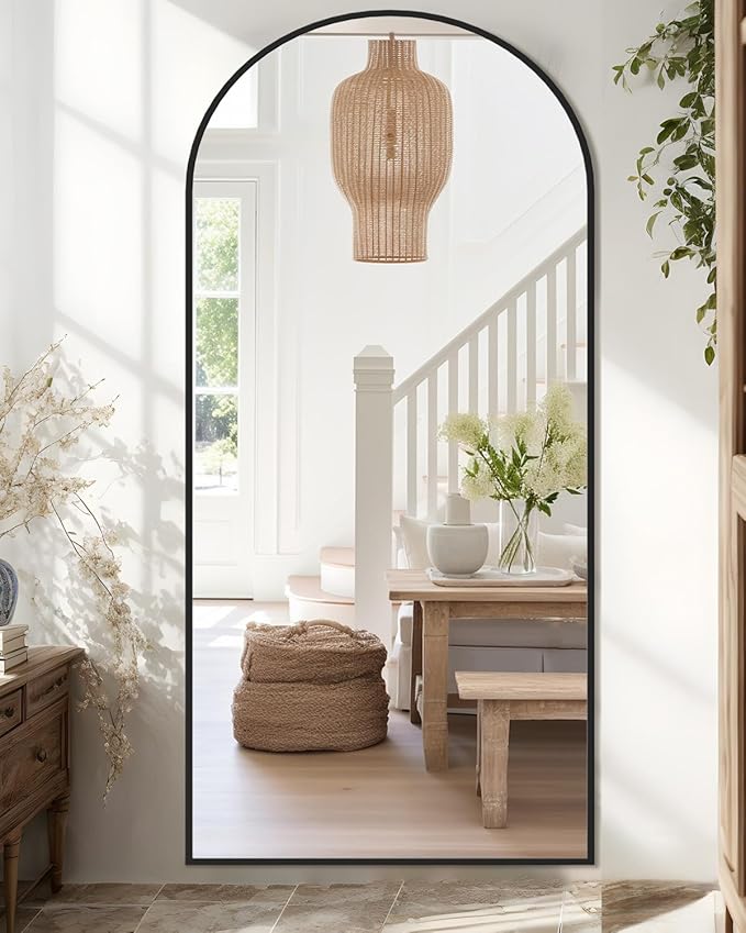 Full Length Mirror, Arched Floor Mirror Freestanding, Floor Standing Full Body Mirror with Stand for Bedroom, Hanging Mounted for Living Room Cloakroom
