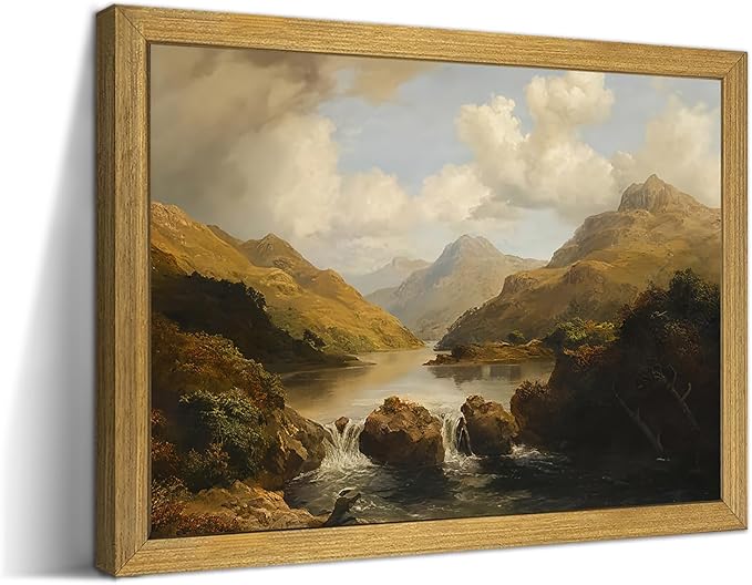 Framed Vintage Landscape Wall Art Home Decor, Retro Mountain Vintage Painting Prints, Countryside Farmhouse Landscape Wall Decor, Canvas Wall Art for Living Room Bedroom Home Bathroom Decor 16x24 Inch