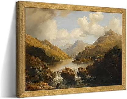 Framed Vintage Landscape Wall Art Home Decor, Retro Mountain Vintage Painting Prints, Countryside Farmhouse Landscape Wall Decor, Canvas Wall Art for Living Room Bedroom Home Bathroom Decor 16x24 Inch