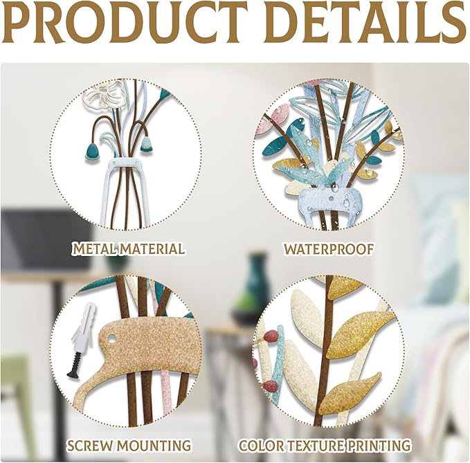 4PCS Metal Flowers Wall Arts Minimalist Flower Wall Decors Rustic Farmhouse Floral Wall Art Metal Wall Decor for Living Room Bathroom Bedroom Dining Room Housewarming Gifts (Multicolored)