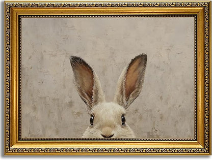 YD&YZY Gold Framed Vintage Wall Art Canvas Easter Bunny Wall Decor Rustic Easter Rabbit Décor Prints Cute Animal Painting Picture Print Artwork for Bedroom Kids Room Bathroom 12x16 inch Framed