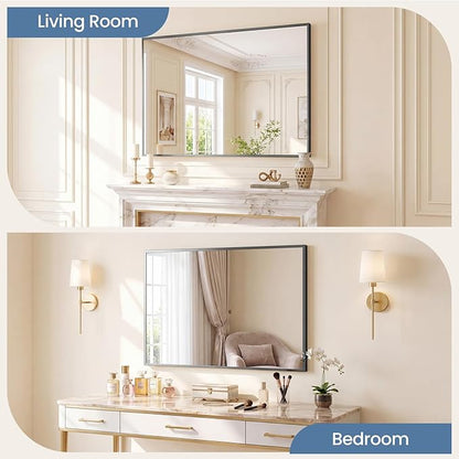 NEWBULIG 30" x 40" Black Rectangle Bathroom Mirror for Wall, Morden Wall Mirror with Metal Frame, Tempered Glass, Vanity Mirror for Over Sink, Entryway, Living Room, Anti-Rust