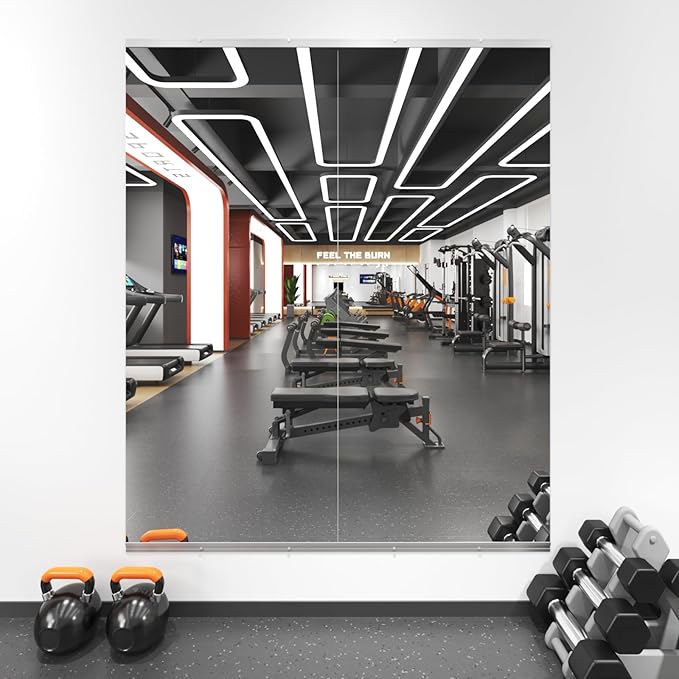 LOAAO Home Gym Mirror, 60"x25"-2 PCS Gym Mirrors for Wall, Frameless, Tempered Glass, Large Workout Mirrors for Home Gym, Dance Studio, Yoga Room, Garage Gym