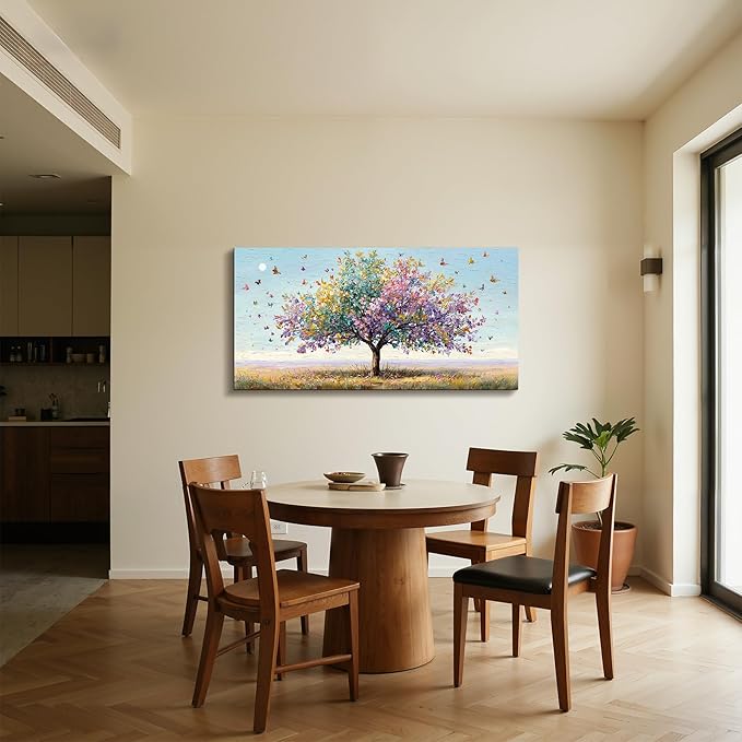 SERIMINO Tree of Life Wall Art, Large Wall Decor, Landscape Wall Art, Colorful Butterfly Tree Painting, Modern Art Prints, Nature Pictures for Living Room Bedroom Office Home Decoration 20"x40"