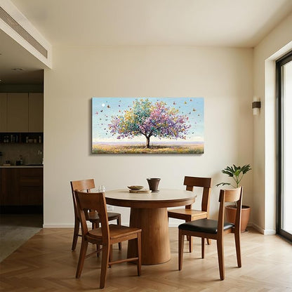 SERIMINO Tree of Life Wall Art, Large Wall Decor, Landscape Wall Art, Colorful Butterfly Tree Painting, Modern Art Prints, Nature Pictures for Living Room Bedroom Office Home Decoration 20"x40"