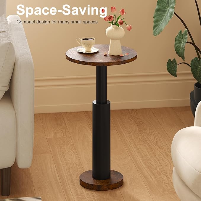 LAATOOREE Small Round Side Tables Set of 2, Drink Tables, Accent Coffee Tables, Pedestal End Tables with Thick Solid Wood Legs for Living Room,Sofa Couch,Small Spaces,Bedroom (Rustic Brown+ Black)