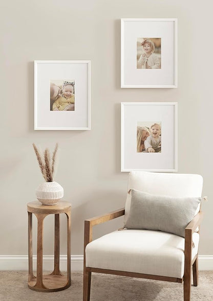 Kate and Laurel Adlynn Coastal Rectangle Picture Frame Set of 3, 16 x 20 matted to 8 x 10, White, Modern Three-Piece Photo Frame Set for Gallery Wall Decor in Living Room Wall Display