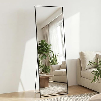 Sweetcrispy 58"x19" Full Length Mirror, Full Body Mirror with Aluminum Alloy Thin Frame, Leaning or Standing, Suitable for Bedroom, Livingroom, Cloakroom, Black
