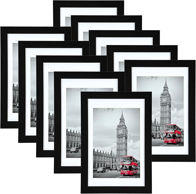 Giftgarden 4x6 Picture Frame Set of 10, Matted to 3.5x5 Photos with Mat or 6x4 Pictures without Mat, Multi Black Frames for Tabletop Wall Display