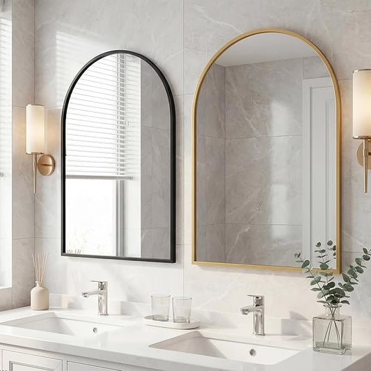 OLIXIS 26x38 Inch Arched Black Bathroom Mirror for Over Sink, Wall Mirror, Arch Bathroom Vanity Mirror with Matte Metal Frame and Tempered Glass for Home Decor, Living Room, Shatterproof