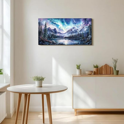 SERIMINO Aurora Landscape Large Wall Art, Mountain Forest Lake Nature Decor Art Prints, Fantasy Nightscape Artwork for Walls, Moonlit Night Canvas Art Wall Decor Living Room Bedroom Office 20"X40"