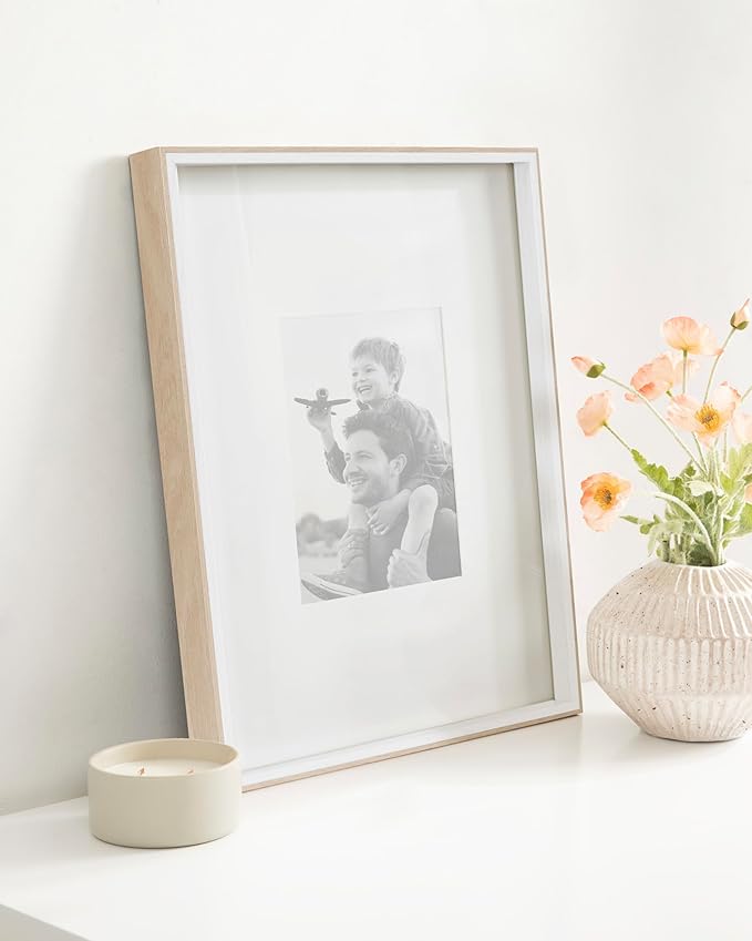 Kate and Laurel Gibson Modern Wall Picture Frame Set of 3; 16x20 matted to 8x10; White and Natural; Modern Three-Piece Frame Set for Gallery Wall Frame Set in Living Room Wall Decor