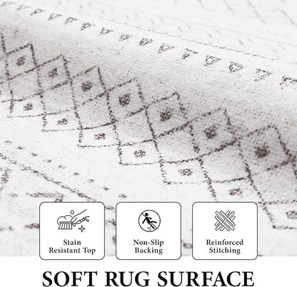 Runner Rug 2x8 Boho Geometric Area Rugs: Washable Kitchen Rug, Soft Non Slip Moroccan Long Hallway Rugs for Bedroom Bathroom Laundry Entryway Staircase Foyer(Dark Grey,2X8)