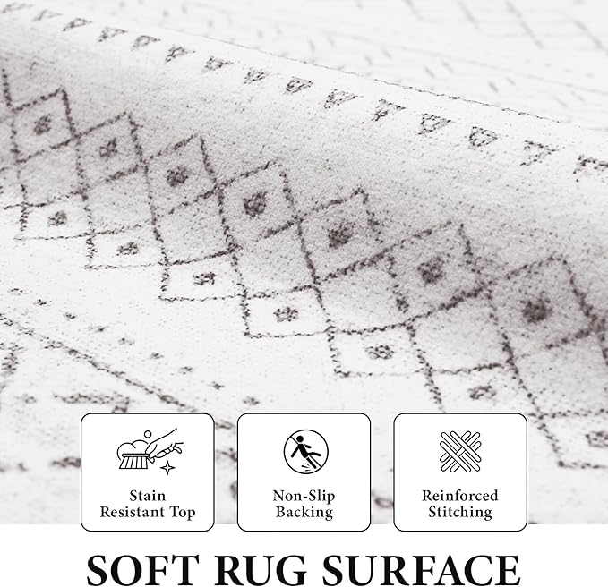 Area Rug 3x5 Geometric Rug: Washable Boho Moroccan Rugs Soft Farmhouse Rug, Modern Neutral Stain Resistant Indoor Floor Carpet for Livingroom Bedroom Dining Table Nursery(Dark Grey,3X5)