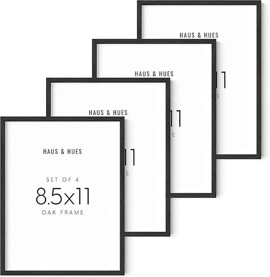 HAUS AND HUES 8.5x11 Black Oak Frame Set of 4 - Wooden Gallery Display for Certificates